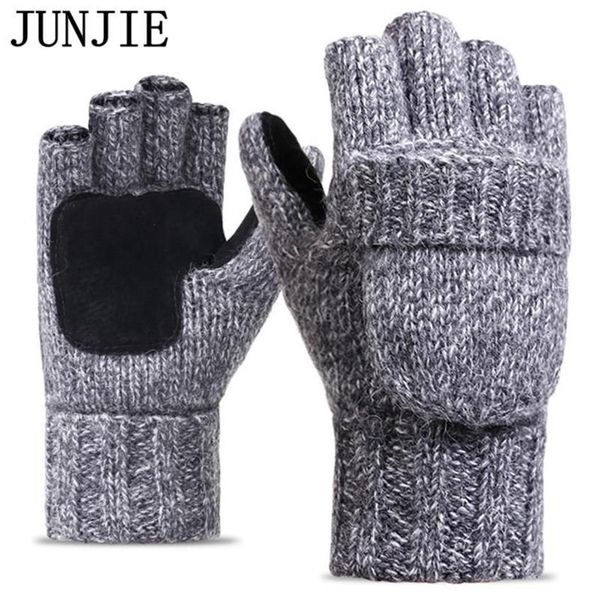2017 épais mâle gants sans doigts hommes laine hiver chaud exposé doigt mitaines tricoté chaud flip demi doigt gants de haute qualité240T