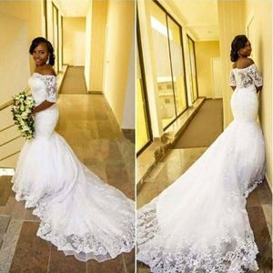 2017 tule kant zwart meisje Zuid-Afrika zeemeermin trouwjurken arabische stijl achterbank trein vestidos de novia robe de mariage bruidsjurken