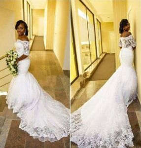 2017 Tule Lace Black Girl South Africa Mermaid Wedding Jurken Arabische stijl Back Court Train Vestidos de Novia Robe de Mariage BR5516246