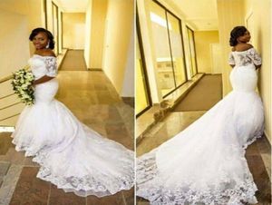 2017 Tule Lace Black Girl South Africa Mermaid Wedding Jurken Arabische stijl Back Court Train Vestidos de novia Robe de Mariage BR4531059