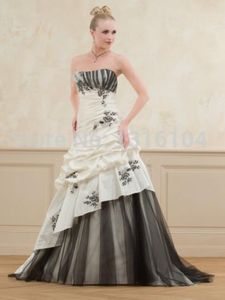 Vintage A-lijn zwart-witte gotische trouwjurken strapless taffeta tule korset terug niet-witte bruidsjurken met kleur 1950s