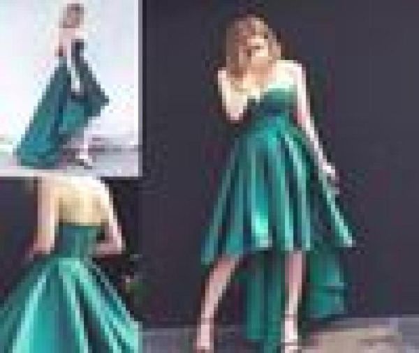 2017 Vogue High Low Hunter Green Vestidos de baile Sweetheart Satén elástico con cordones Vestido de noche de talla grande Vestidos de cóctel formales 1688995