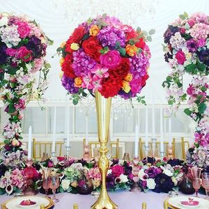 2019 Gouden bruiloft tafel centerpieces grote bloem vaas gangpad Party Stage Road Lead Flowers Display bruiloft hotel thuis metalen rek bloem standaard