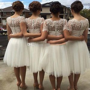 2017 Wit Australië VS bruidsmeisje jurken korte mouwen bruidsmeisje jurk mooie tule kant feestjurk knielengte plus size prom dresses