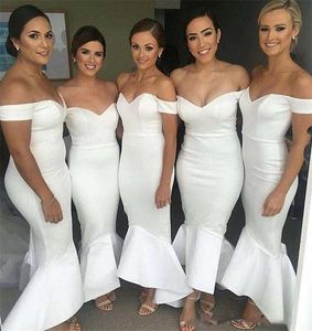 2017 vestidos de dama de honor baratos blancos fuera del hombro sirena vestido de dama de honor sexy vestidos de invitados de boda bajos vestidos de fiesta