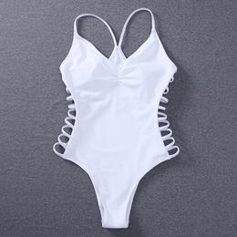 Wit Vrouwen Badpak Hol Vrouwelijke Een stuk Badmode Bh Padded Vrouwelijke Monokini Bodysuit badpakken gratis verzending