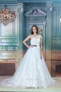 2017 Blanc Chérie Dentelle Robe De Bal Robes De Mariée Organza Appliques Perles Fleurs Pas Cher À Lacets Plus La Taille Robes De Mariée BM49