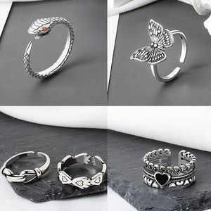 Anillo de plata 925 vintage para mujer Anillos de diseñador unisex sudamericano Serpiente Cruz Pluma Flor Corazón Estrella Mariposa Anillo de oro para hombre Joyería de fiesta Regalo de novia