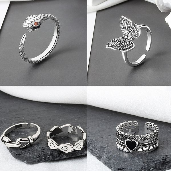 Bague Vintage en argent 925 pour femme, bagues de créateurs unisexes sud-américaines, croix de serpent, plume, fleur, cœur, étoile, papillon, bague en or pour hommes, bijoux de fête, cadeau pour petite amie