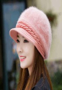 2017 Winter Rabbit Fur tricot béret chapeau pour femmes Solide Salouchy Warm Eart Hat 6pcslot4057872