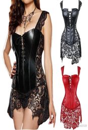 2017 Women Faux Leather Burlesque Plus Size Taille Training Corset Venetië Lace Jurk Overbust Goede kwaliteit Steampunk Clothing5930517