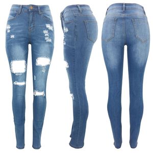 Dames Skinny Ripped Hole Jean Distressed Mid Taille Broek Dames Casual Slim Fit Lange Broek Vrouwelijke broek