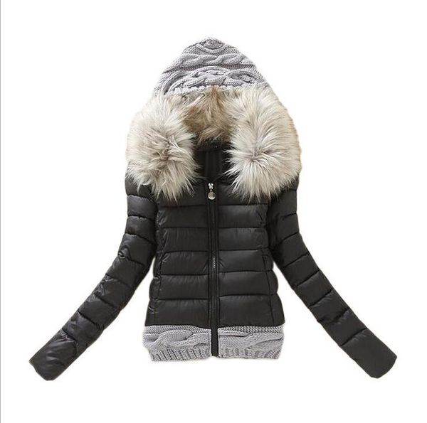 Femmes hiver Parkas manteau coton rembourré veste courte capuche tricotée col en fourrure femmes mince chaud vestes manteaux Parkas vêtements d'extérieur