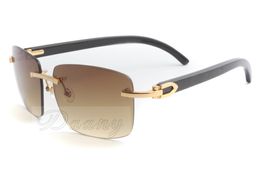 Fabricante de alta calidad de gafas de sol cuadradas sin marco, gafas de estilo moderno 3524012-A, cuernos negros naturales, gafas de sol.