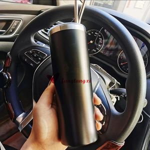 2023 Nuevas tazas de 500 ml Vasos de acero inoxidable 304 Tazas de café de marca de moda con juego de pajita y cepillo Tazas termo