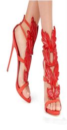 2017Top Marque Été Nouveau Design Femmes Mode Pas Cher Or Argent Feuille Rouge Talon Haut Peep Toe Robe Sandales Chaussures Pompes Femmes5491790