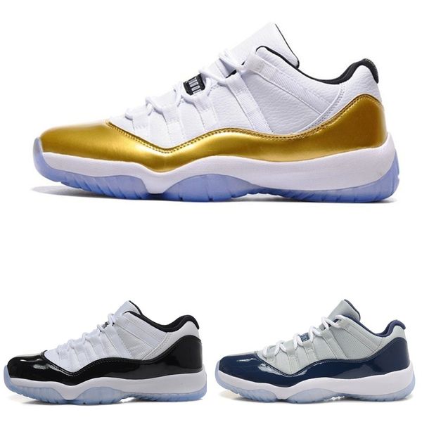 2021 11 Zapatos de baloncesto para hombres Concord 11s Sport Sneaker Low Metallic Gold Navy Blue White Red Bred 8 colores Tamaño EE. UU. 8-12