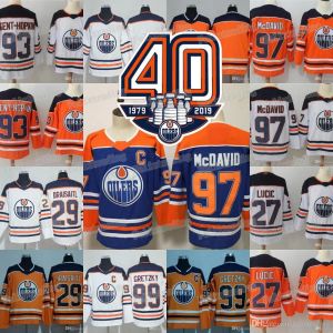 2018-19 Edmonton Oilers 40th Patch 27 Milan Lucic 93 Ryan Nugent-Hopkins 97 Connor McDavid Wayne Gretzky Leon Draisaitl Cam Talbot Jersey