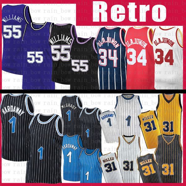 Jason Williams Camisetas de baloncesto Hakeem Olajuwon Reggie Miller Penny Hardaway Tracy McGrady Vintage Jersey Camisetas S-XXL 31 55 34