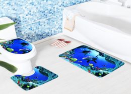 2018 3pcs Anti Slip Bath Mats Tapis de salle de bain Ocean sous-marin World Tollet Mat Couvercle Couvercle de toilette Couverture de salle de bain Mats7268705