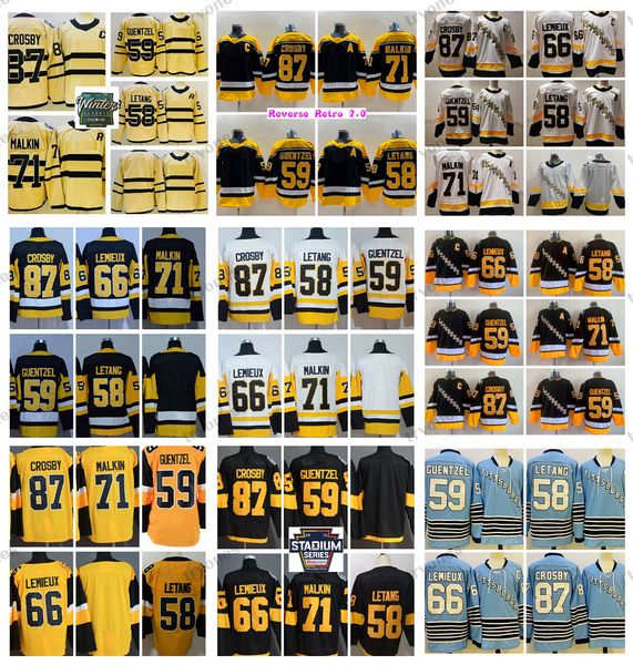 Hommes 2023 Winter Classic 87 Sidney Crosby Hockey Jerseys 2.0 Reverse Retro 71 Evgeni Malkin Hommes 59 Jake Guentzel 58 Kris Letang Mario 66 Lemieux Jersey Chemises noires