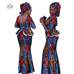2019 afrique Style deux pièces jupe ensemble Dashiki vêtements élégants volants Sexy haut court et jupe femmes ensembles pour mariage WY1057