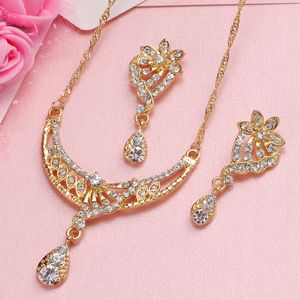 Afrikaanse sieraden Dubai Goud zilveren hangers sieraden sets voor vrouwen kristal kralen bruiloft sieraden set bruids kostuum sieraden