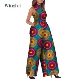 Ropa de África para mujeres Ankara Moda Mode Sleeveless Sely Rompper Pantalones de piernas ancho Sumadores de damas africanas Rompers Wy2244