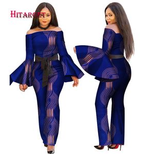 2018 Afrikaanse Print Dames Jumpsuit Slash-hals Lange Horn Mouw Sexy Romper Wide Been Broek Afrikaanse Dames Jumpsuits Rompertjes WY2634