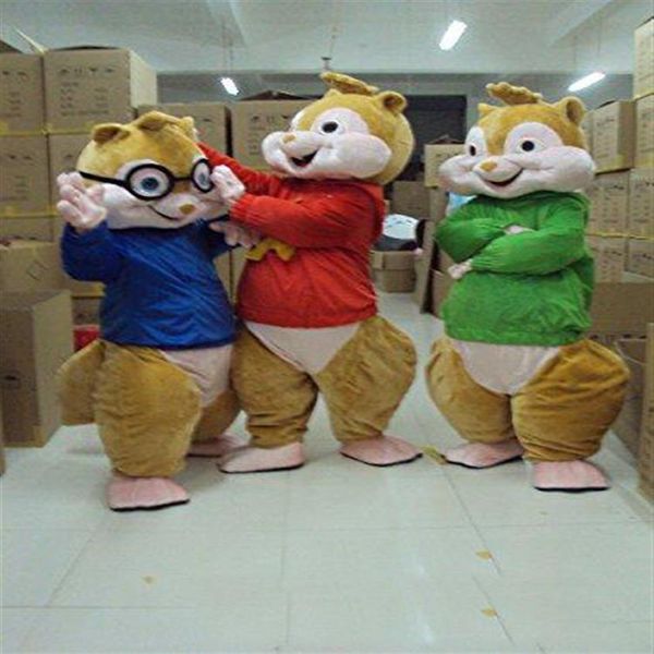 2018 Alvin and the Chipmunks Costume mascotte Chipmunks Cospaly Personaggio dei cartoni animati Costume da festa di Halloween per adulti Costume di carnevale228A