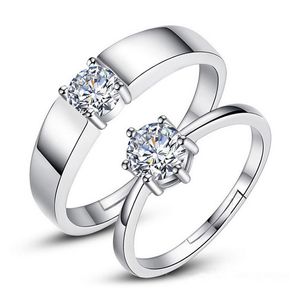 J152 S925 Sterling Silver Couple Anneaux avec Diamant Mode Simple Zircon Paire Anneau Bijoux Saint Valentin Cadeau Dropship