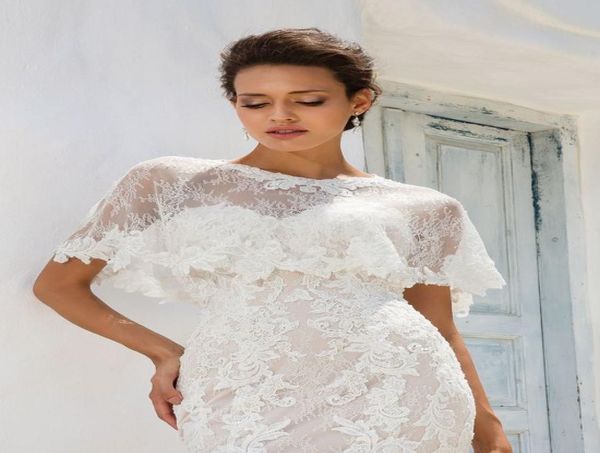 2018 apliques Chaqueta de boda Envolturas para novia Cuello alto Capa de boda Bordado Capa de encaje Chaqueta Bolero nupcial Encogimiento de hombros Dubai Abaya6588862