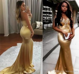 2019 Arabische Dubai Sexy Gold Avondjurk Mermaid Sweetheart Celebrity Formele Holiday Wear Prom Party Town Custom Made Plus Size