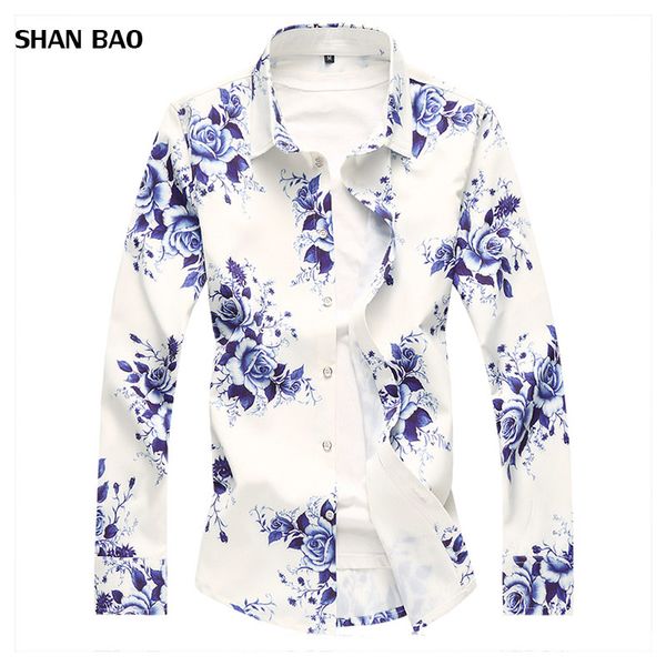 2018 Otoño Nueva Moda Chemise Homme Estilo chino Camisa floral de manga larga Hombres Slim Fit Camisas de vestir casuales para hombre Tallas grandes 7XL