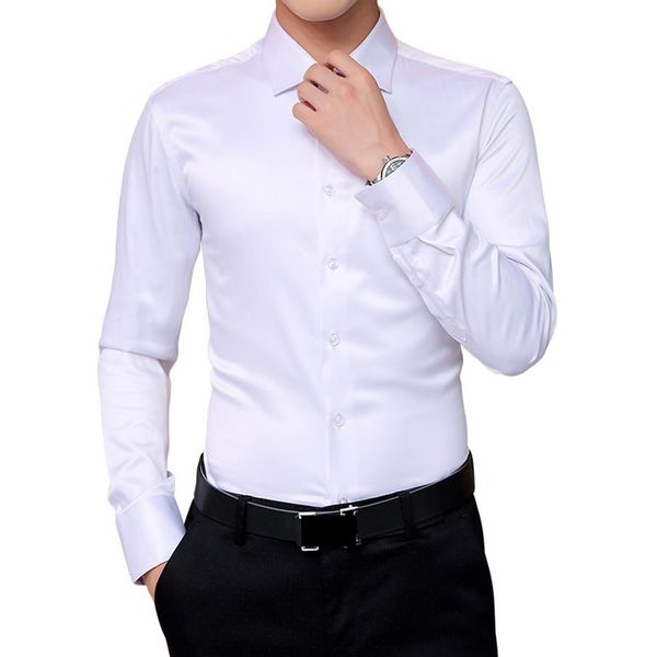 2018 herbst Neue männer Koreanische Shirts Hochzeit Party Langarm Kleid Hemd Seide Weiß Smoking Hemd Männer 5XL208P