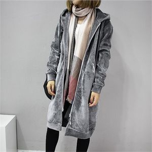 2018 Otoño Nuevas Mujeres Grueso Cálido Con Capucha Abrigos básicos chaqueta Casual Lady Winter Long Fashion Black Winter Fleece Jacket A3386 T200111