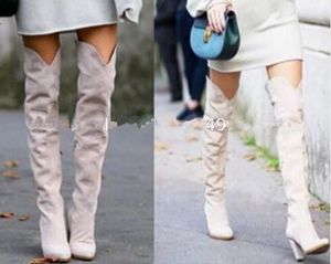 2018 herfst winter vrouwen dij hoge laarzen over-de-knie vrouwen suede laarzen dikke hoge hak mode vrouwen schoenen