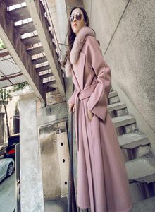 2018 Autumn Winter Wool Coat Women Long Slim Doble Trench Coats femenino de cuello de piel real Abrigos Abrigos Mujer LX26098810423