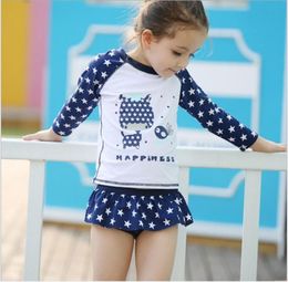 2018 Bebés Traje de baño de verano Niños Estrellas Impreso Traje de baño de dibujos animados Bebé Camiseta de manga larga TopsTutu Falda Sombrero 3pcs set Chica Sw7002899