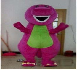 2018 Barney Dinosaur Mascot Costume Film Caracter de Dinosaur Dinosaur Disfantil Destino de ropa para adultos 5860359