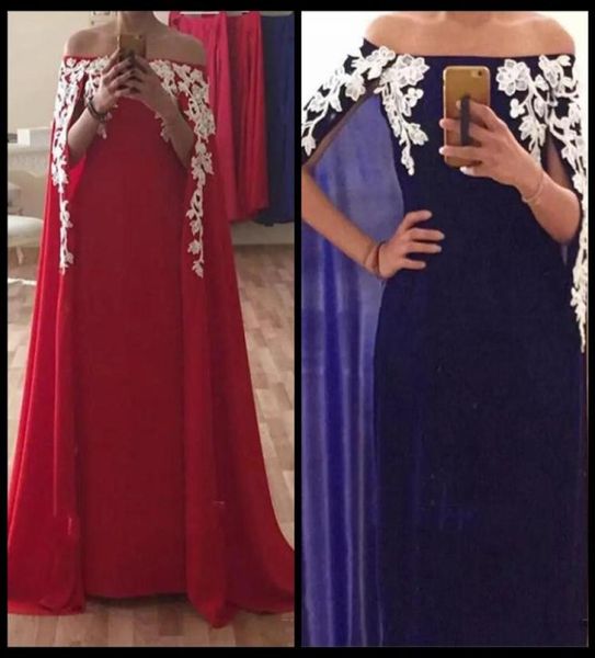 2018 Bateau Style arabe Sexy Long Robes de soirée Red Ladies Bobes de fête formelles Appliques de lace