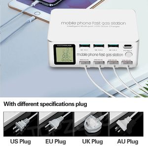 Chargeur de téléphones portables 8 ports 100W 1 PD 48W Type-C Charge rapide + 3 QC3.0 + 4 ports Station de charge USB 2.4A