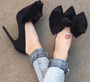 2018 Big Bow chaussures à talons hauts femme bout pointu daim mode fleur pompes femmes sexy chaussures de soirée