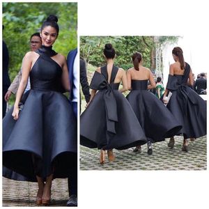 Negro Elegante Árabe Halter Vestido de fiesta Vestidos de dama de honor Hasta el tobillo Arco Vestidos de dama de honor Tallas grandes Vestidos de fiesta hechos a medida