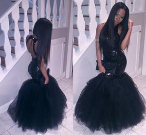 2018 Black Girl Mermaid African prom jurken avondkleding plus maat lange lovertjes sexy backless formele jurken goedkope feest thuiskomstjurk