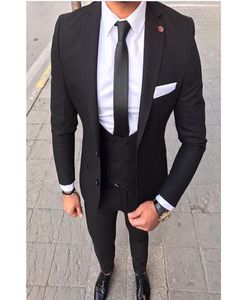 Suites de hombres negros 2018 para novios de boda Tuxedos Fit Slim Chaqueta de tres piezas pantalones blazer chaleco