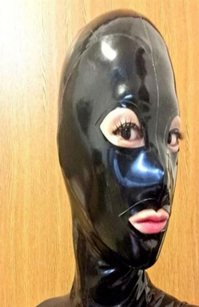 2018 noir unisexe exotique nouveau design yeux ouverts et bouche à la main Latex catsuit Costume mignon capuches Mask9394205