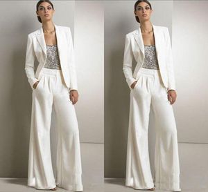 Bling pailletten witte broek passen moeder van de bruid jurken formele chiffon tuxedos dames feestkleding