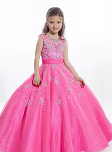 Beauty Little Girls Glitz Pageant Robes Bouche Boute Jewel Perles Applique Bleu et Fuchsia Longueur du sol