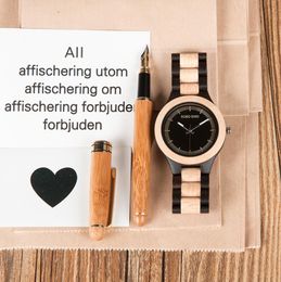 2018 Bobo Bird Nieuw modemerk Men039S Kijk houten horloge ebony mahonie pine wood bicolor houten zakelijke kwarts horloge5800299